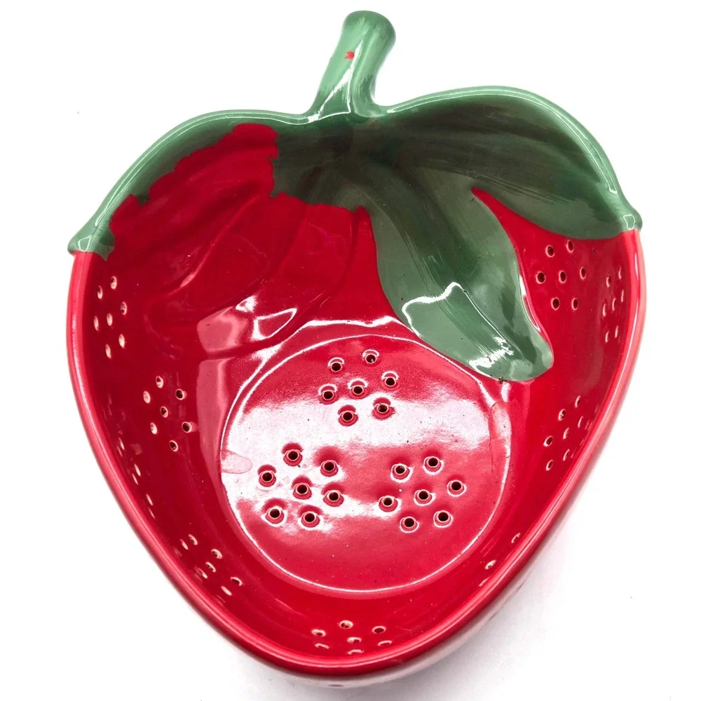Strawberry Earthenware, Ceramic Colander Berry Bowl Strainer VINTAGE